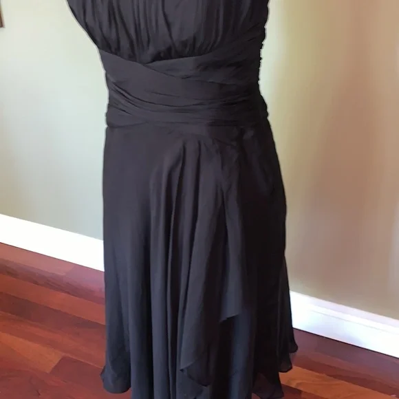 WHITE HOUSE BLACK MARKET Black Silk Dress Strapless Ruched Fairycore Events Sz 4